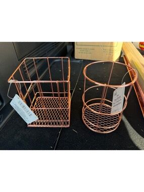 Rose Gold Wire Desk Organizer Set